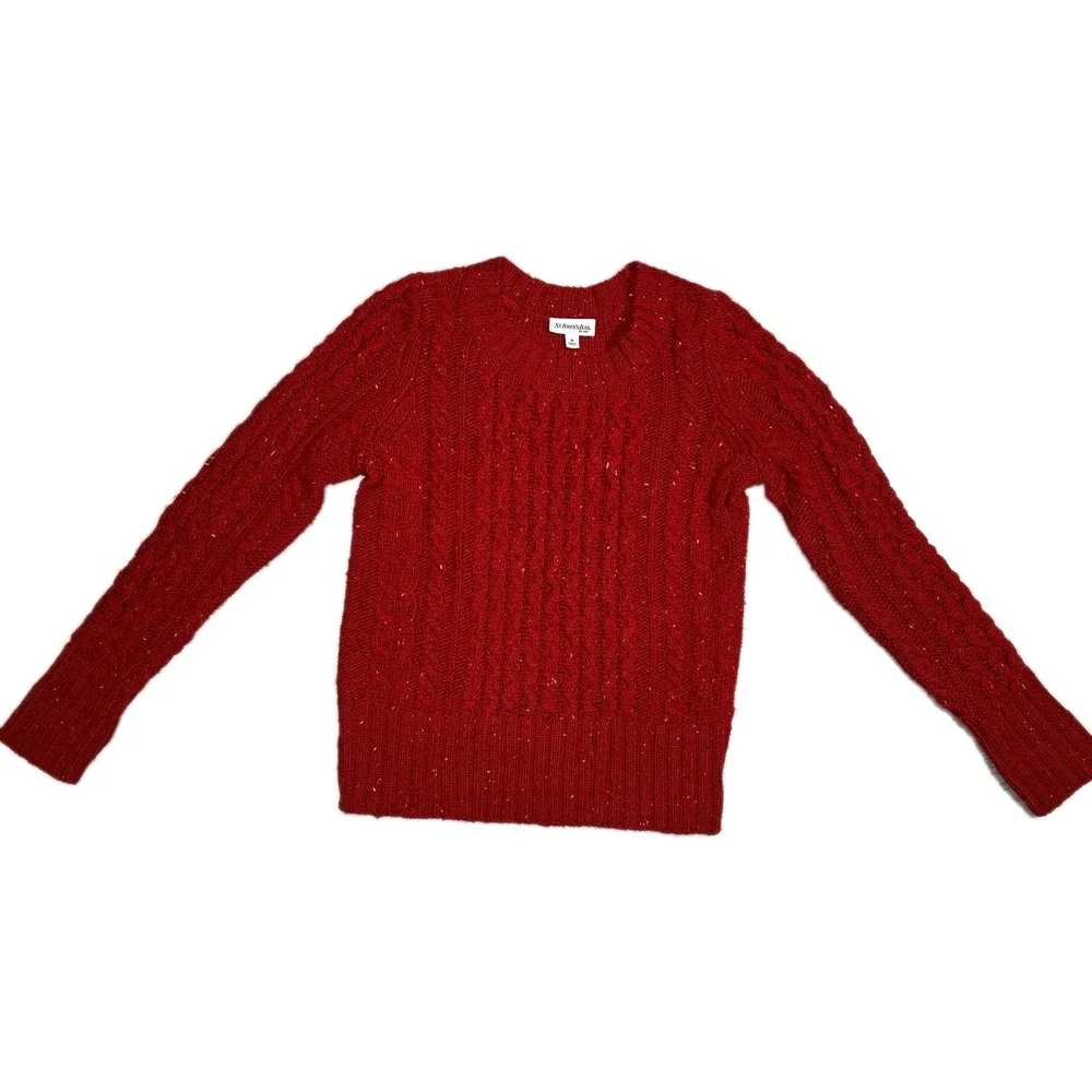 ST JOHNS BAY Red Speckled Cable Knit Wool‎ Blend Sweater Size Men M